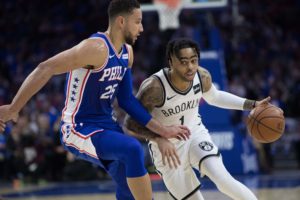 Ben Simmons and D'Angelo Russell in Game One