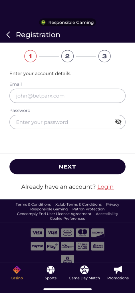betPARX casino sign up
