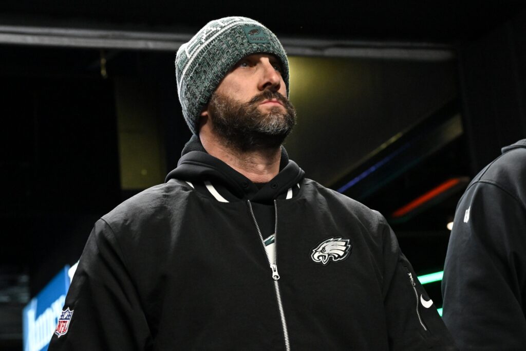 Nov 28, 2025; Philadelphia, Pennsylvania, USA; Philadelphia Eagles head coach Nick Sirianni walks through the tunnel for warmups prior to the game against the Chicago Bears at Lincoln Financial Field.