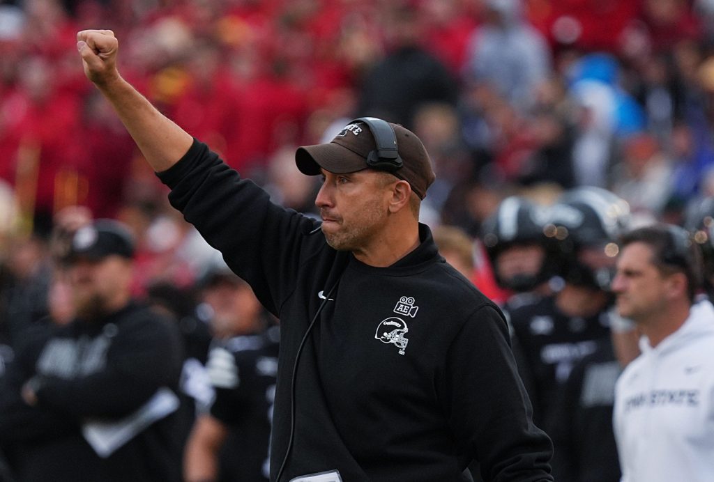 Iowa State Cyclones football head coach Matt Campbell reacts during the fourth quarter against BYU at Jack Trice Stadium on Oct. 25, 2025, in Ames, Iowa.