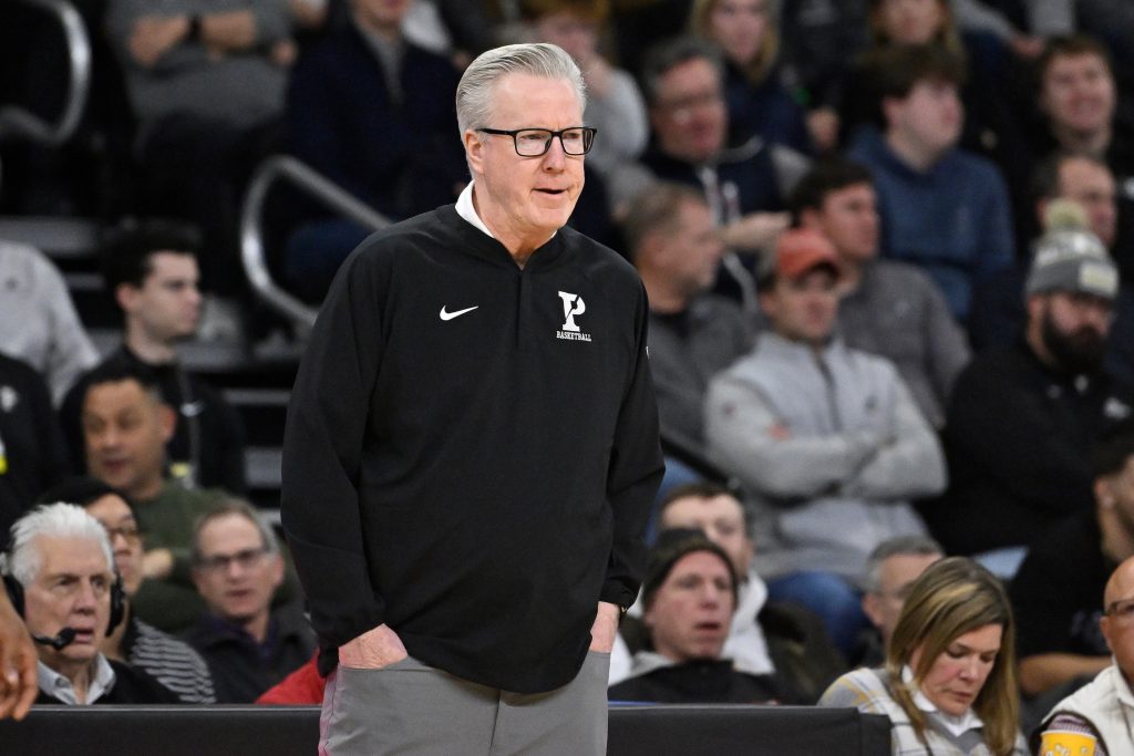 Nov 11, 2025; Providence, Rhode Island, USA; Penn Quakers head coach Fran McCaffery looks on during the first half against the Providence Friars at Amica Mutual Pavilion.