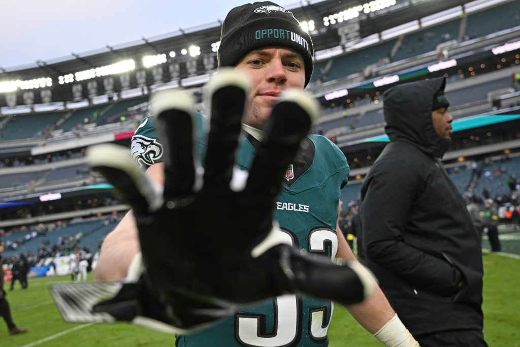 Dec 14, 2025; Philadelphia, Pennsylvania, USA; Philadelphia Eagles cornerback Cooper Dejean (33) walks off the field after win against the Las Vegas Raiders at Lincoln Financial Field.