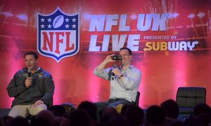 Sep 23, 2017; London, England, United Kingdom; Jacksonville Jaguars former tackle Tony Boselli (left) and NFL former lineman Ross Tucker speak during NFL UK Live at the Landmark Hotel.
