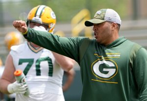 Green Bay Packers assistant offensive line coach Ryan Mahaffey is shown during organized team activities (OTA) Tuesday, May 31, 2022 in Green Bay, Wis. Packers01 49