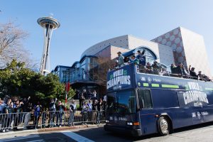 Feb 11, 2026; Seattle, WA, USA; Seattle Seahawks wide receiver Jaxon Smith-Njigba (11) during the Super Bowl LX parade.