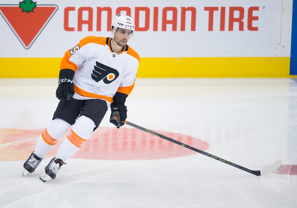 Nov 9, 2019; Toronto, Ontario, CAN; Philadelphia Flyers defenseman Matt Niskanen (15) skates during the warm-up against the Toronto Maple Leafs at Scotiabank Arena.