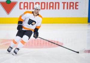 Nov 9, 2019; Toronto, Ontario, CAN; Philadelphia Flyers defenseman Matt Niskanen (15) skates during the warm-up against the Toronto Maple Leafs at Scotiabank Arena.
