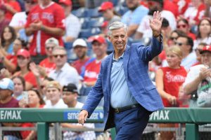 Aug 18, 2024; Philadelphia, Pennsylvania, USA; Former Philadelphia Phillies president Dave Dombrowski during Phillies Alumni Weekend and the 20th anniversary of Citizens Bank Park before game against the Washington Nationals at Citizens Bank Park.