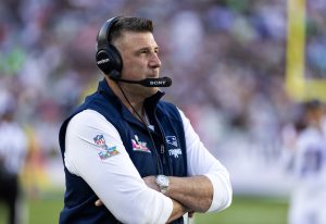 Feb 8, 2026; Santa Clara, CA, USA; New England Patriots head coach Mike Vrabel against the Seattle Seahawks during Super Bowl LX at Levi's Stadium.