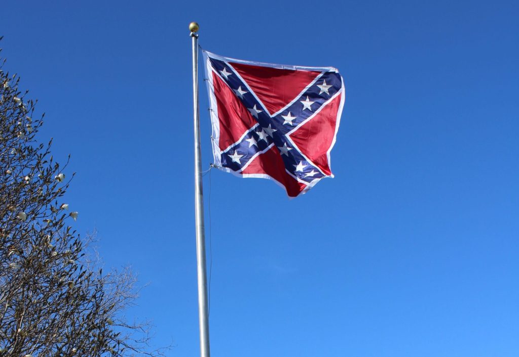 A Confederate flag along Halifax Street in Petersburg, Virginia on February 29, 2024.