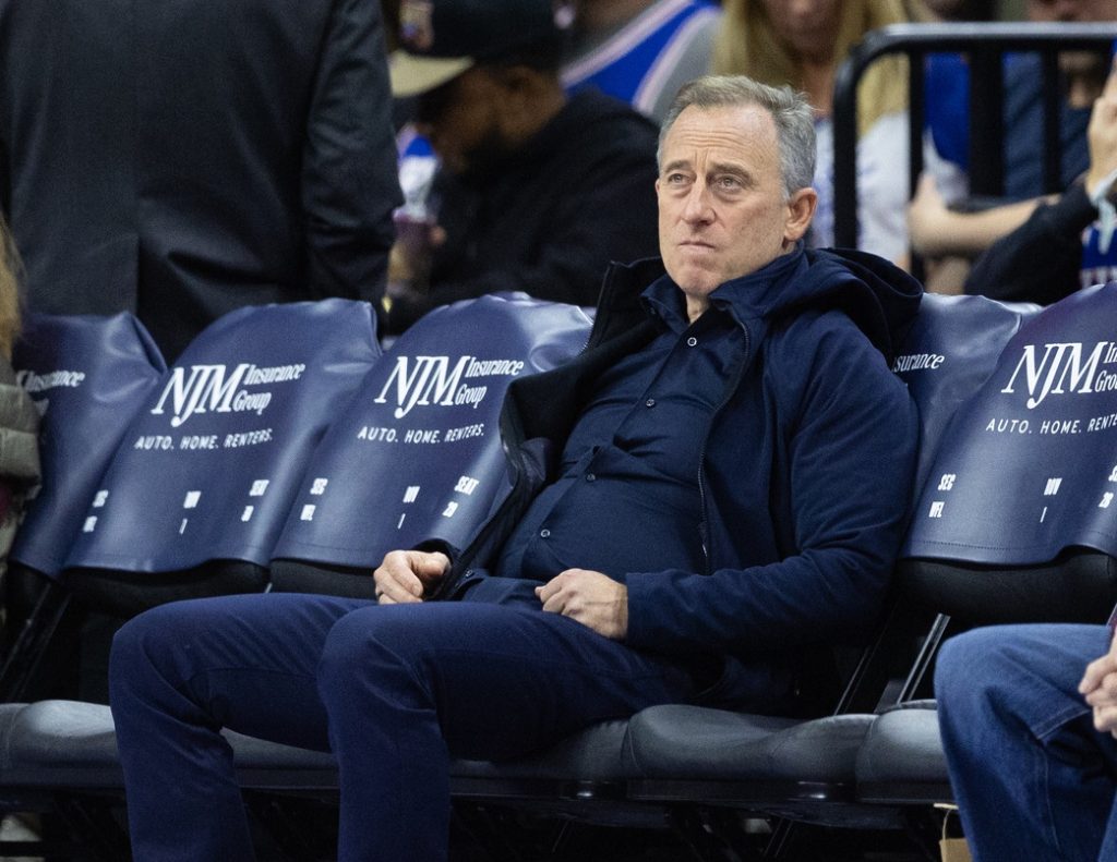 Nov 2, 2024; Philadelphia, Pennsylvania, USA; Philadelphia 76ers managing partner Josh Harris looks on during the third quarter against the Memphis Grizzlies at Wells Fargo Center.