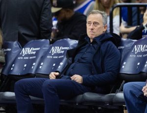 Nov 2, 2024; Philadelphia, Pennsylvania, USA; Philadelphia 76ers managing partner Josh Harris looks on during the third quarter against the Memphis Grizzlies at Wells Fargo Center.