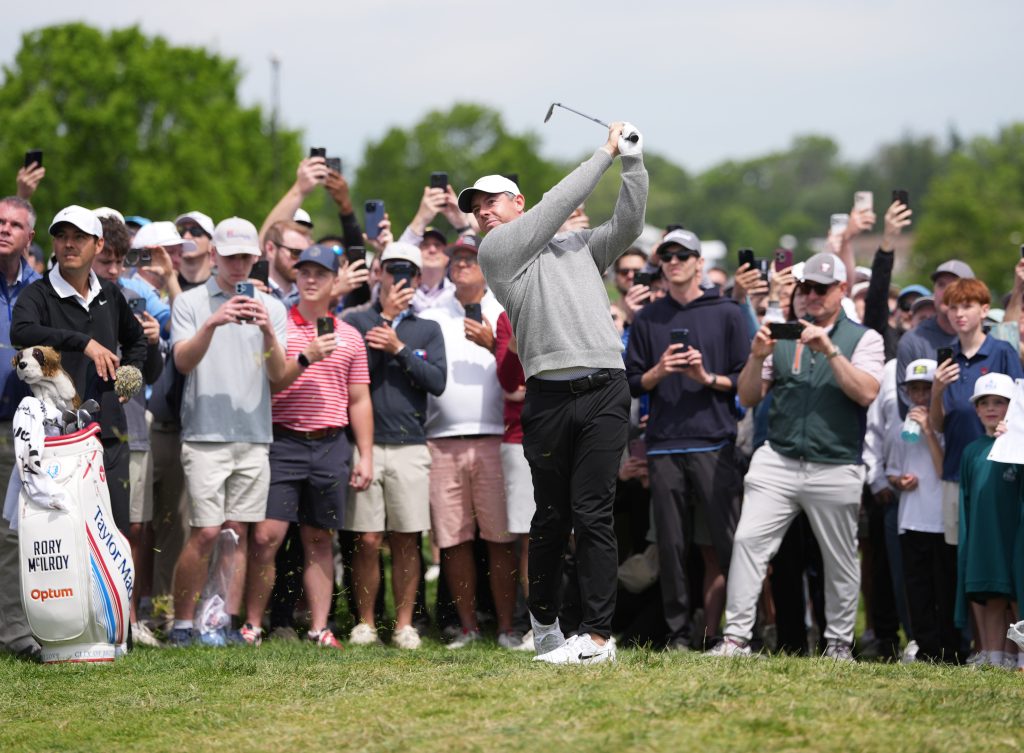 May 13, 2026; Newtown Square, Pennsylvania, USA; Rory McIlroy during a practice round of the PGA Championship golf tournament at Aronimink Golf Club.