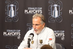Apr 24, 2026; Salt Lake City, Utah, USA; Vegas Golden Knights head coach John Tortorella speaks to the media after game three of the first round of the 2026 Stanley Cup Playoffs against the Utah Mammoth at Delta Center.
