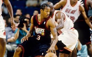 Unknown date, 1997; Miami, FL; USA; FILE PHOTO; Philadelphia 76ers guard Allen Iverson (3) in action against the Miami Heat at the Miami Arena. Mandatory Credit: RVR Photos-USA TODAY Sports
