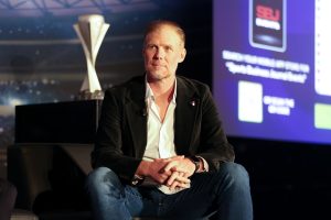 Mar 20, 2025; Marina Del Rey, California, USA; Alexi Lalas during the Charting the Future of the Professional Game in North America panel at Marina Del Rey Marriott.