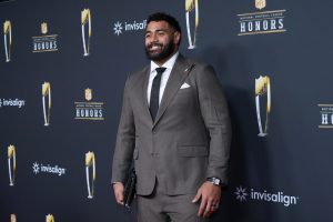 Feb 5, 2026; San Francisco, CA, USA; Jordan Mailata on the NFL Honors Red Carpet before Super Bowl LX at Palace of Fine Arts.