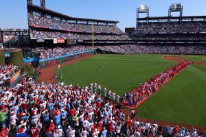 Mar 26, 2026; Philadelphia, Pennsylvania, USA; The Philadelphia Phillies makes their way onto the field for an opening day game against the Texas Rangers at Citizens Bank Park.
