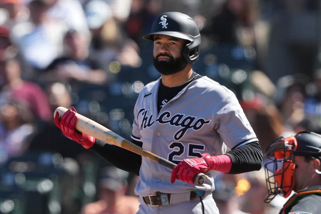 May 23, 2026; San Francisco, California, USA; Chicago White Sox center fielder Derek Hill (25) during the ninth inning against the San Francisco Giants at Oracle Park.