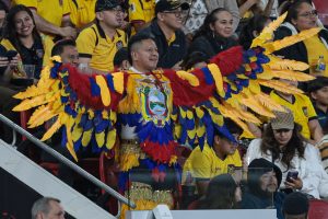 May 30, 2026; Harrison, New Jersey, USA; A fan shows support during the second half of an international friendly between Ecuador and Saudi Arabia at Sports Illustrated Stadium.