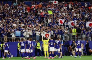 June 14, 2026; Arlington, Texas, U.S.; Japan players applaud fans after the match.