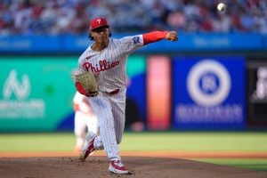 Jun 16, 2026; Philadelphia, Pennsylvania, USA; Philadelphia Phillies starting pitcher Jesus Luzardo (44) throws a pitch against the Miami Marlins in the first inning at Citizens Bank Park.