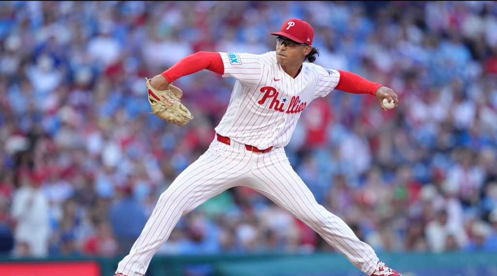 Jun 16, 2026; Philadelphia, Pennsylvania, USA; Philadelphia Phillies starting pitcher Jesus Luzardo (44) throws a pitch against the Miami Marlins in the second inning at Citizens Bank Park.