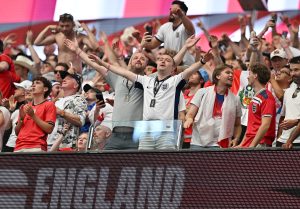 June 17, 2026; Arlington, Texas, U.S.; England fans celebrate after the match.