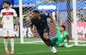 June 25, 2026; Inglewood, California, U.S.; Auston Trusty of the U.S. celebrates scoring their first goal.
