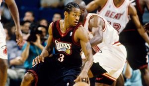 Unknown date, 1997; Miami, FL; USA; FILE PHOTO; Philadelphia 76ers guard Allen Iverson (3) in action against the Miami Heat at the Miami Arena.