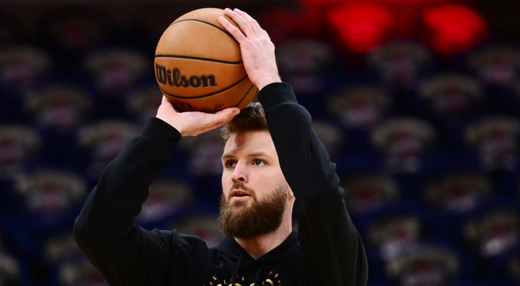 May 11, 2026; Cleveland, Ohio, USA; Cleveland Cavaliers forward Dean Wade (32) warms up before game four between the Cavaliers and the Detroit Pistons in the second round of the 2026 NBA Playoffs at Rocket Arena.