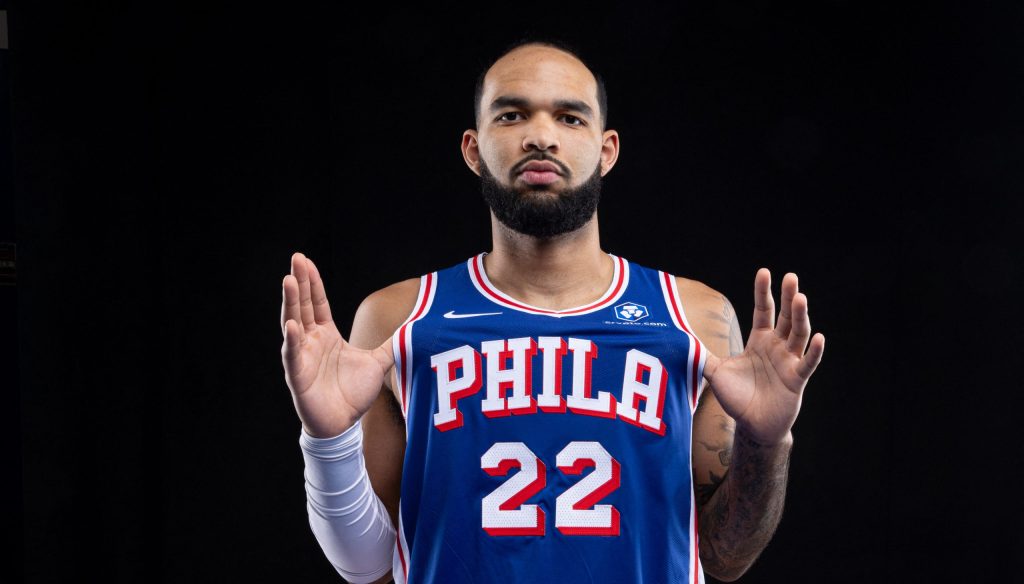 Sep 26, 2025; Camden, NJ, USA; Philadelphia 76ers Johni Broome poses for a photo during media day.