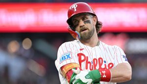 Jun 30, 2026; Philadelphia, Pennsylvania, USA; Philadelphia Phillies first baseman Bryce Harper (3) during the fifth inning against the Pittsburgh Pirates at Citizens Bank Park.