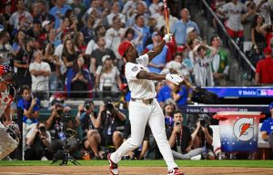 Jul 13, 2026; Philadelphia, PA, USA; St. Louis Cardinals right fielder Jordan Walker (18) celebrates after winning the home run derby at Citizens Bank Park.