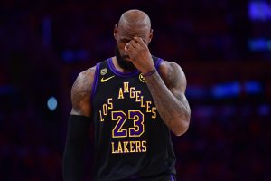 May 11, 2026; Los Angeles, California, USA; Los Angeles Lakers forward LeBron James (23) during the first half in game four of the second round of the 2026 NBA Playoffs at Crypto.com Arena.