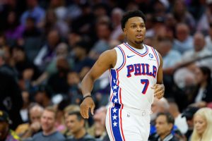 Mar 19, 2026; Sacramento, California, USA; Philadelphia 76ers guard Kyle Lowry (7) runs up the court during the second quarter against the Sacramento Kings at Golden 1 Center. :