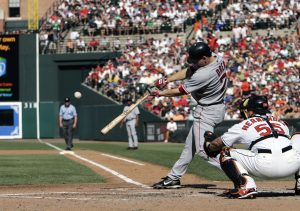 Aug 11, 2007; Baltimore, MD, USA; Boston Red Sox right fielder J.D. Drew (7) singles to left driving in two runs in the third inning against the Baltimore Orioles at Camden Yards in Baltimore, MD. Boston defeated Baltimore 6-