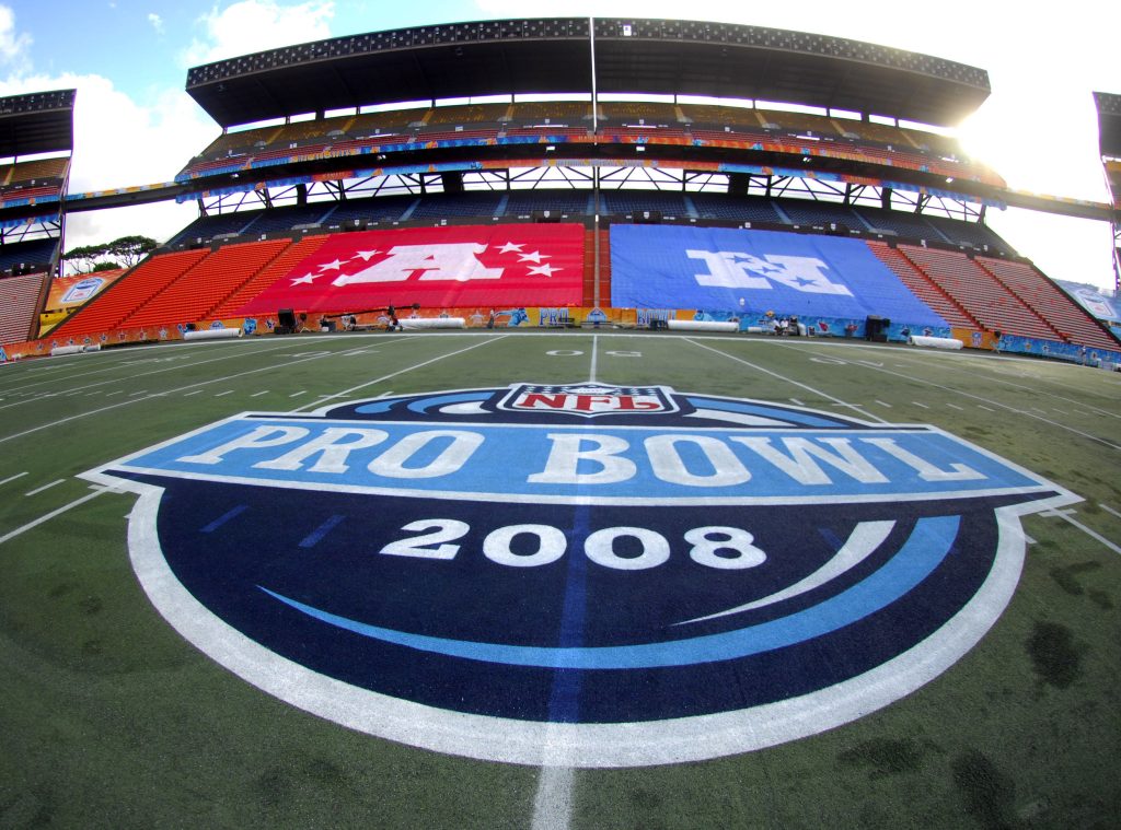 Feb 9, 2008; Honolulu, HI, USA; General view of Aloha Stadium with the 2008 Pro Bowl logo at midfield during Pro Bowl Ohana Day Celebration.