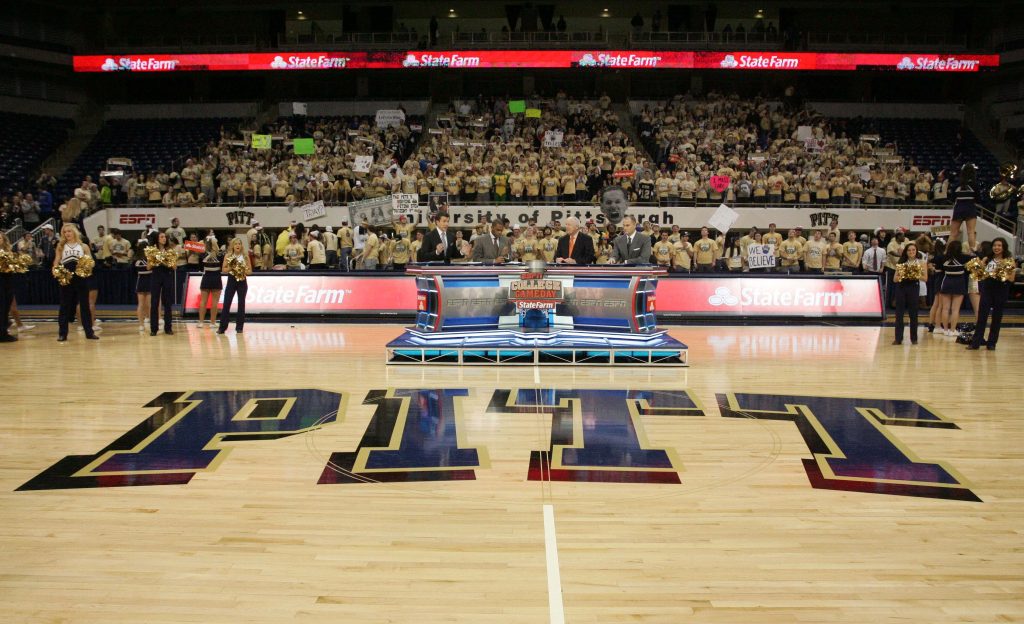 January 21, 2012; Pittsburgh,PA, USA: General view of the set of ESPN College Gameday prior to the game between the Pittsburgh Panthers and Louisville Cardinals at the Petersen Events Center.