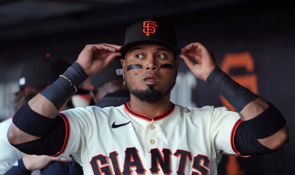 Jul 27, 2026; San Francisco, California, USA; San Francisco Giants second baseman Luis Arraez (1) before the game against the Milwaukee Brewers at Oracle Park.