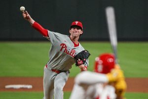 Aug 10, 2026; St. Louis, Missouri, USA; Philadelphia Phillies starting pitcher Andrew Painter (24) throws against St. Louis Cardinals designated hitter Ivan Herrera (48) during the sixth inning at Busch Stadium.