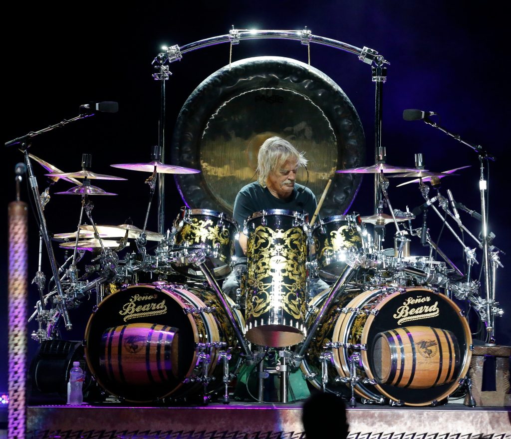 ZZ Top plays the Tuscaloosa Amphitheater Thursday, July 30, 2021, in Tuscaloosa, Ala., following the death of bass player Dusty Hill. Frank Beard is seen on drums.