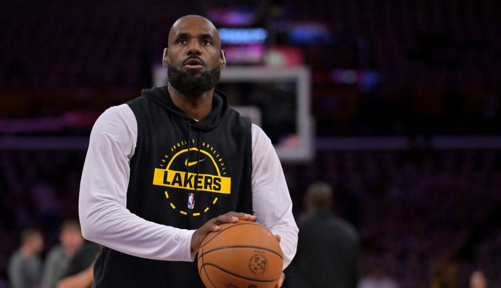 May 9, 2026; Los Angeles, California, USA; Los Angeles Lakers forward LeBron James (23) warms up prior to game three of the second round of the 2026 NBA Playoffs against the Oklahoma City Thunder at Crypto.com Arena. J