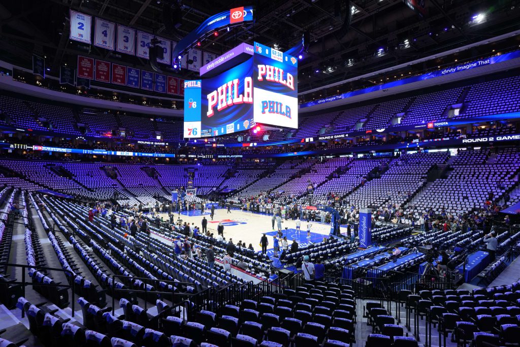 May 10, 2026; Philadelphia, Pennsylvania, USA; A general view before game four of the second round of the 2026 NBA Playoffs between the Philadelphia 76ers and New York Knicks at Xfinity Mobile Arena.