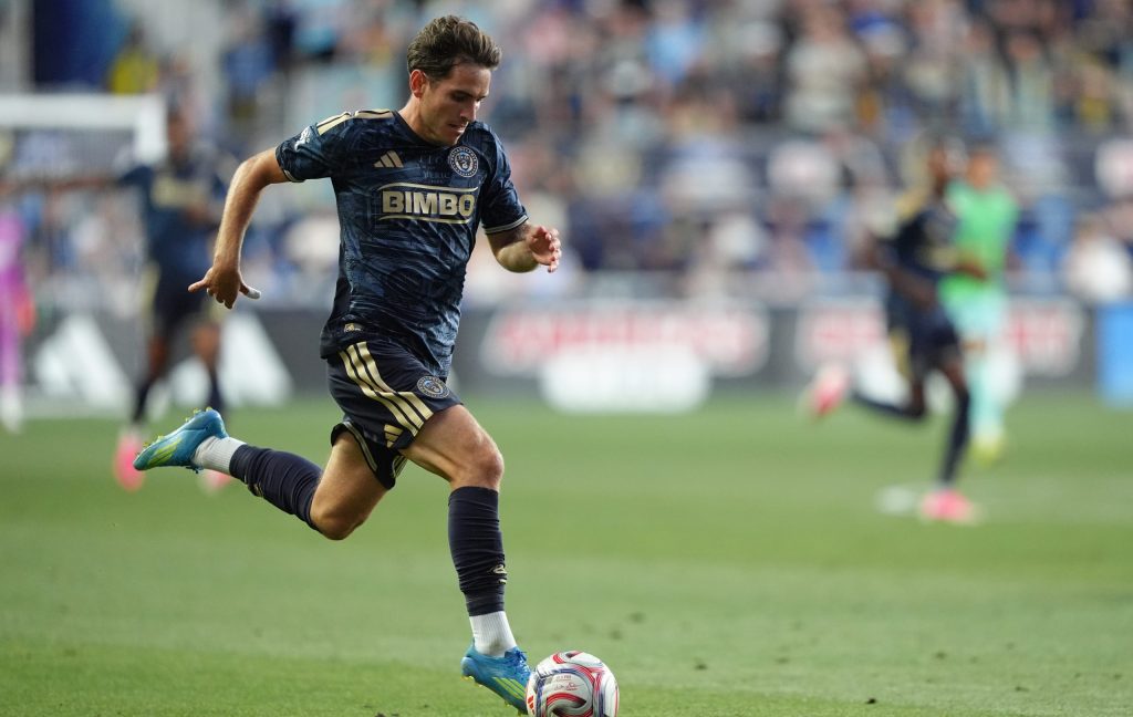 Jul 25, 2026; Chester, Pennsylvania, USA; Philadelphia Union forward Milan Iloski (10) controls the ball against Seattle Sounders FC in the first half at Subaru Park.