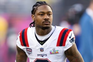 Feb 8, 2026; Santa Clara, CA, USA; New England Patriots wide receiver Stefon Diggs (8) against the Seattle Seahawks during Super Bowl LX at Levi's Stadium.