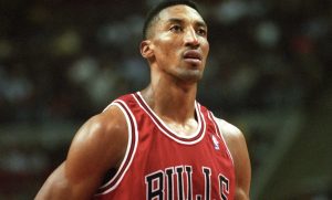 Feb 15, 1996; Auburn Hills MI, USA; FILE PHOTO; Chicago Bulls forward Scottie Pippen (33) at the freethrow line against the Detroit Pistons at the Palace at Auburn Hills. The Bulls beat the Pistons 112-109 in overtime.