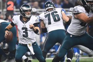 Nov 26, 2015; Detroit, MI, USA; Philadelphia Eagles quarterback Mark Sanchez (3) scrambles during the fourth quarter of a NFL game on Thanksgiving against the Detroit Lions at Ford Field. Detroit won 45-14.