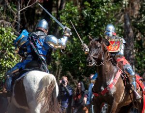 Knights show off their skills during the Gulf Coast Renaissance Faire at Five Flags Speedway Sunday, March 1, 2026.