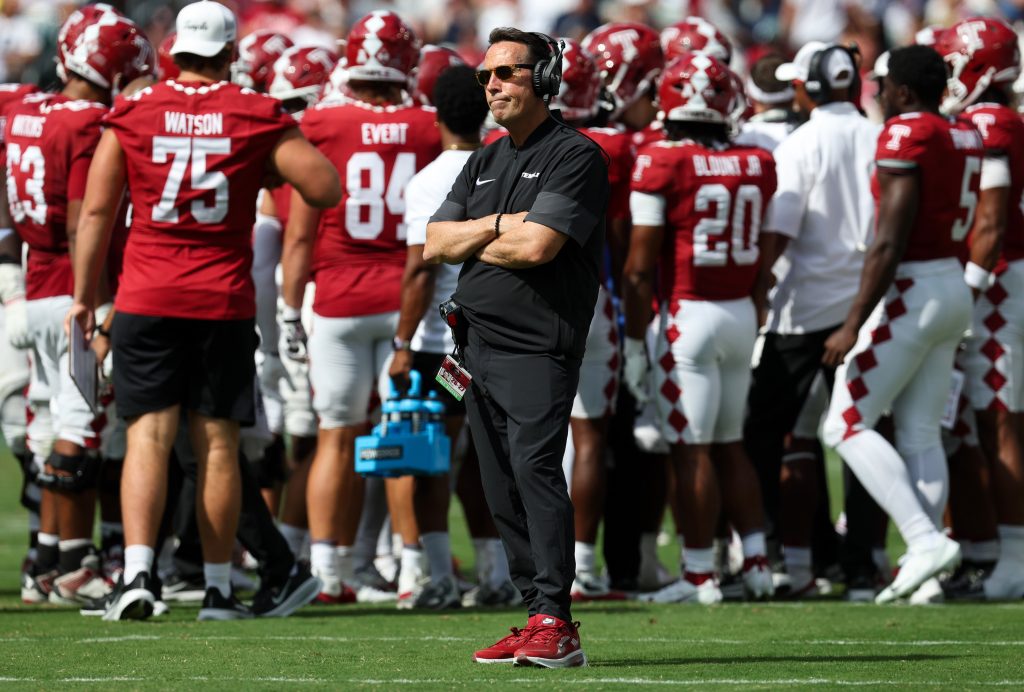 Sep 12, 2026; Philadelphia, Pennsylvania, USA; Temple Owls head coach K.C. Keeler stands on the field during the fourth quarter against the Penn State Nittany Lions at Lincoln Financial Field.